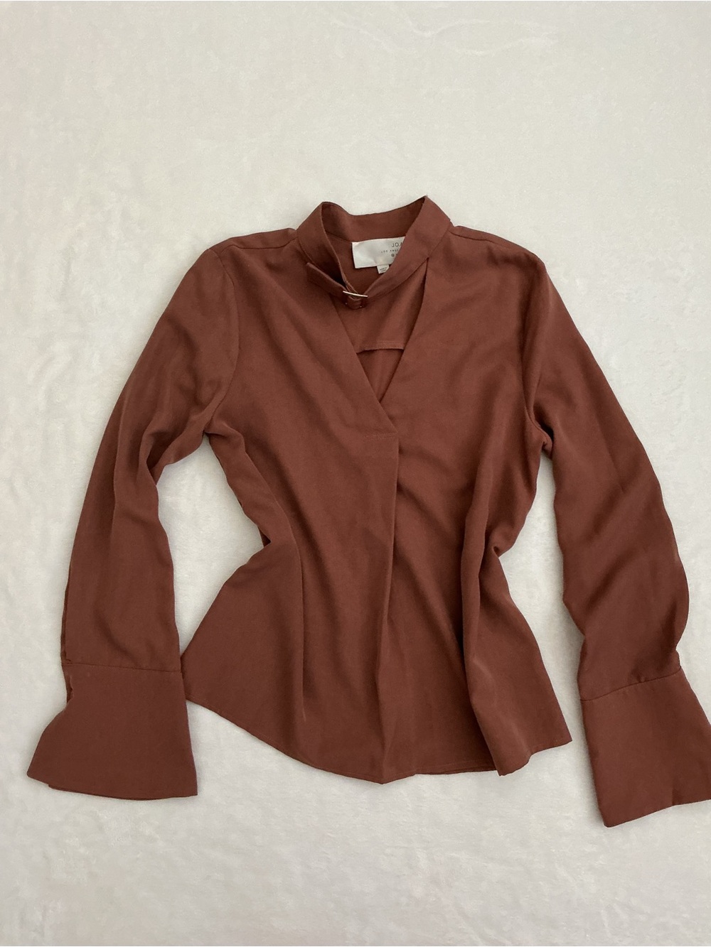 J.O.A. Rust Brown Wrap-Style Long Sleeve Blouse